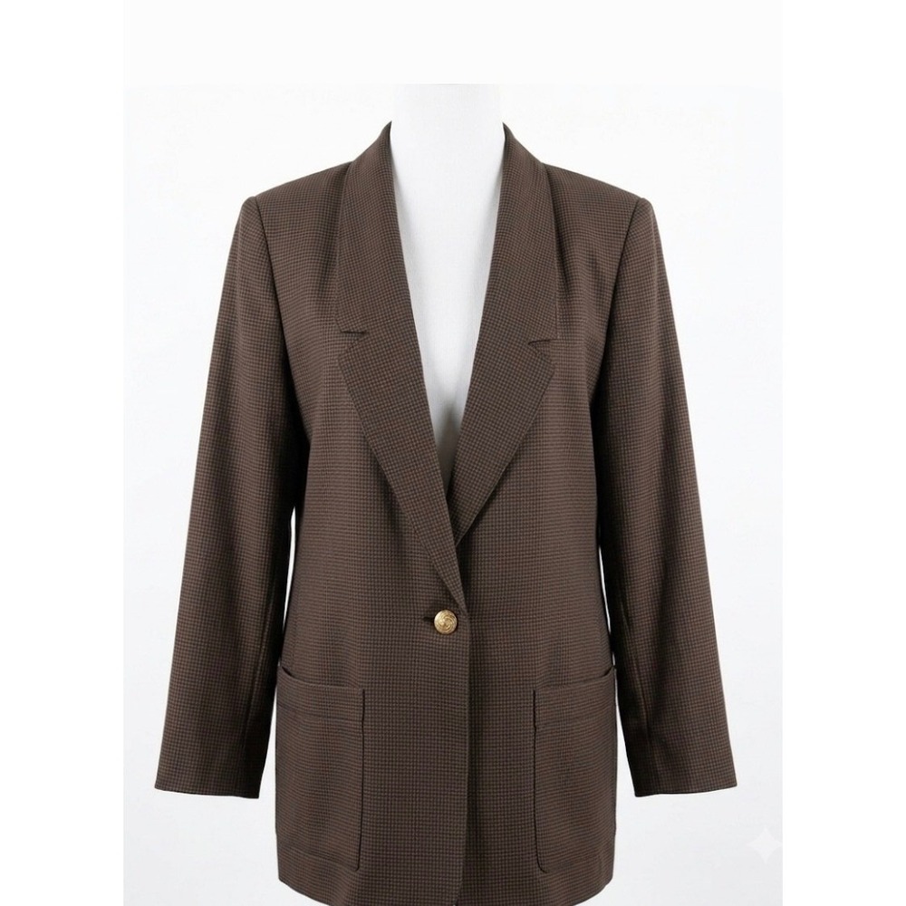 D.K Gold Vtg 90s Brown Houndstooth Blazer M Single Button Dark Academia Jacket